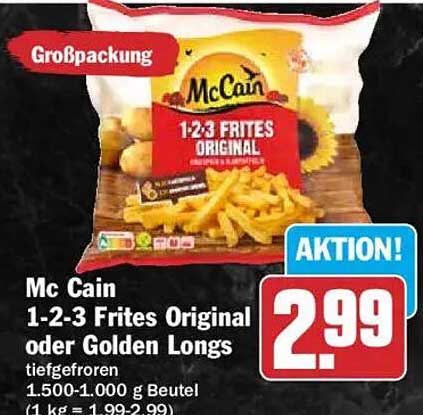 Mc Cain 1-2-3 Frites Original oder Golden Longs tiefgefroren 1.500-1.000 g Beutel