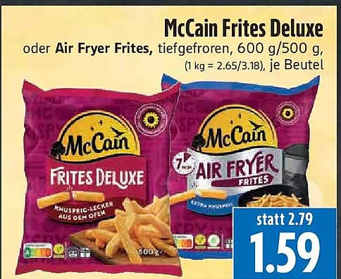 McCain Frites Deluxe oder Air Fryer Frites, tiefgefroren, 600 g/500 g, (1 kg = 2.65/3.18), je Beutel