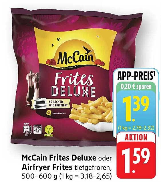 McCain Frites Deluxe oder Airfryer Frites tiefgefroren, 500–600 g (1 kg = 3,18–2,65)