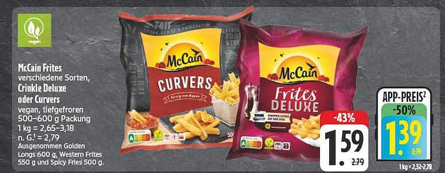McCain Frites verschiedene Sorten, Crinkle Deluxe oder Curvers