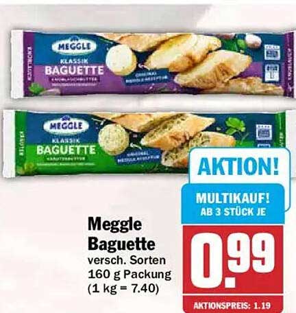 Meggle Baguette versch. Sorten 160 g Packung (1 kg = 7.40)