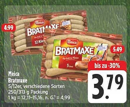 Meica Bratmaxe 5/12er, verschiedene Sorten 250/313 g Packung 1 kg = 12,11-12,15, n. G. = 4,99