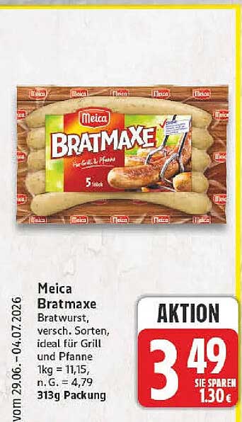 Meica Bratmaxe Bratwurst, versch. Sorten, ideal für Grill und Pfanne 1kg = 11,15, n.G. = 4,79 313g Packung