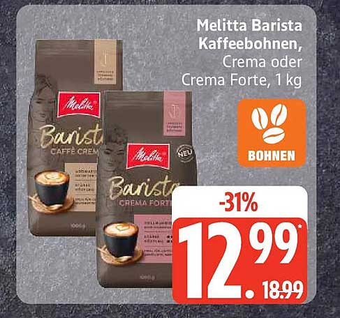 Melitta Barista Kaffeebohnen, Crema oder Crema Forte, 1 kg