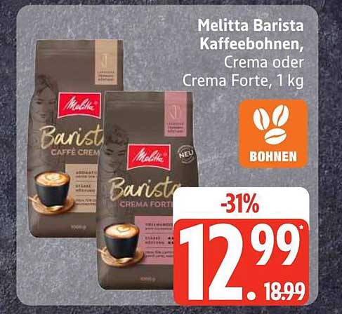 Melitta Barista Kaffeebohnen, Crema oder Crema Forte, 1 kg