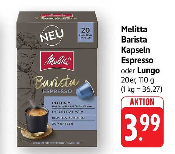 Melitta Barista Kapseln Espresso oder Lungo 20er, 110 g (1 kg = 36,27)