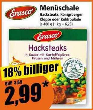 Menüschale Hacksteaks, Königsberger Klopse oder Kohlroulade je 480 g (1 kg = 6,23)