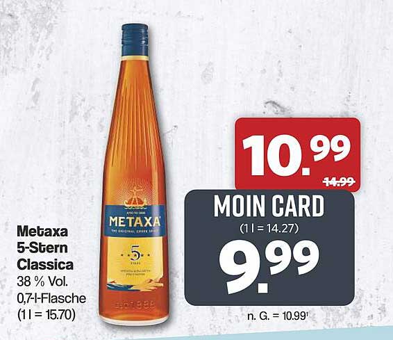 Metaxa 5-Stern Classica 38 % Vol. 0,7-l-Flasche (1 l = 15.70)