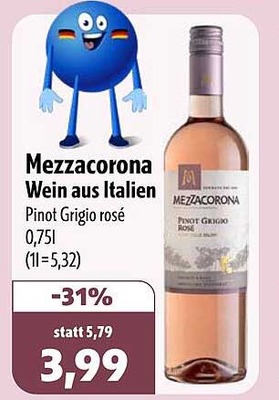 Mezzacorona Wein aus Italien Pinot Grigio rosé 0,75l (1l=5,32)