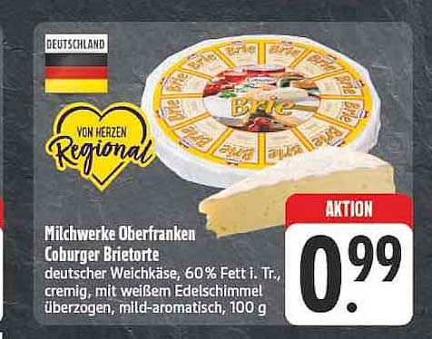 Milchwerke Oberfranken Coburger Briee mit weißem Edelschimmel, 60% Fett i. Tr., cremig, mild-aromatisch, 100 g