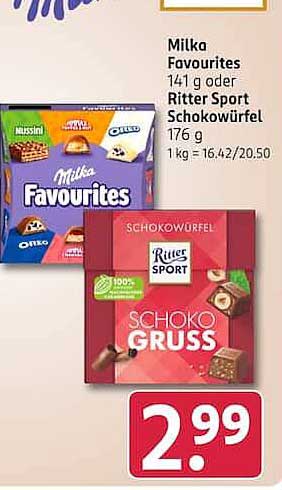 Milka Favourites 141 g oder Ritter Sport Schokowürfel 176 g