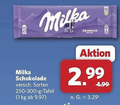 Milka Schokolade versch. Sorten 250-300-g-Tafel (1 kg ab 9.97)
