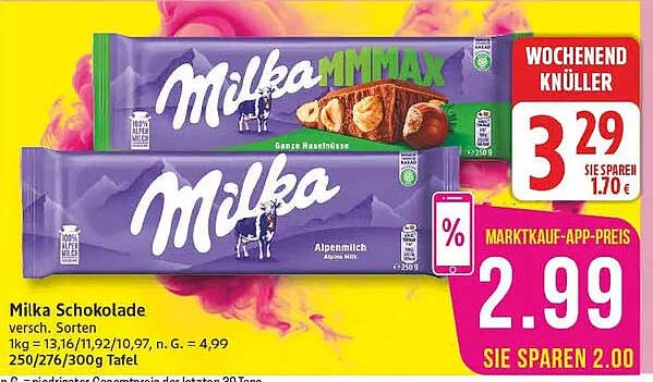 Milka Schokolade versch. Sorten