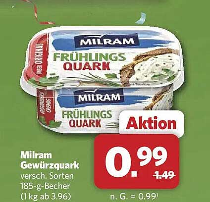 Milram Gewürzquark versch. Sorten 185-g-Becher (1 kg ab 3.96)