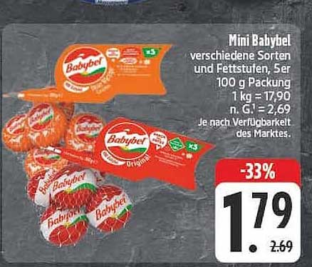 Mini Babybel verschiedene Sorten und Fettstufen, 5er 100 g Packung