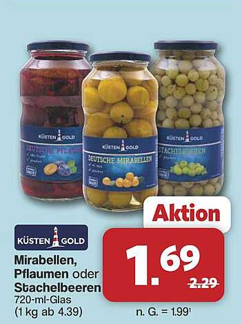 Mirabellen, Pflaumen oder Stachelbeeren 720-ml-Glas (1 kg ab 4.39)