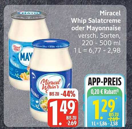 Miracel Whip Salatcreme oder Mayonnaise versch. Sorten, 220 - 500 ml, 1 l = 6,77 - 2,98