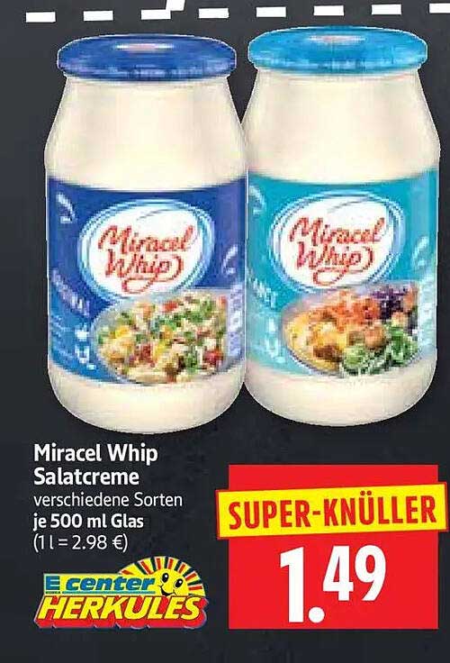 Miracel Whip Salatcreme verschiedene Sorten je 500 ml Glas (1 l = 2.98 €)