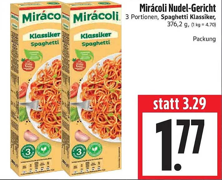 Mirácoli Nudel-Gericht 3 Portionen, Spaghetti Klassiker, 376,2 g, (1 kg = 4.70)