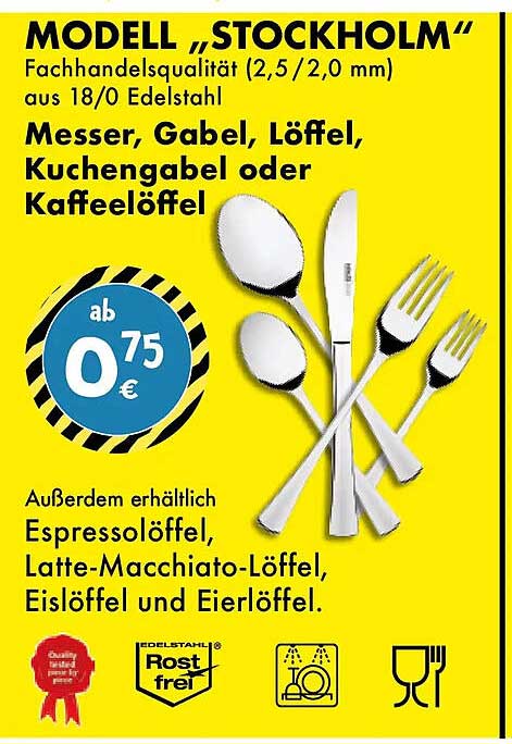 MODELL „STOCKHOLM“ Messer, Gabel, Löffel, Kuchengabel oder Kaffeelöffel