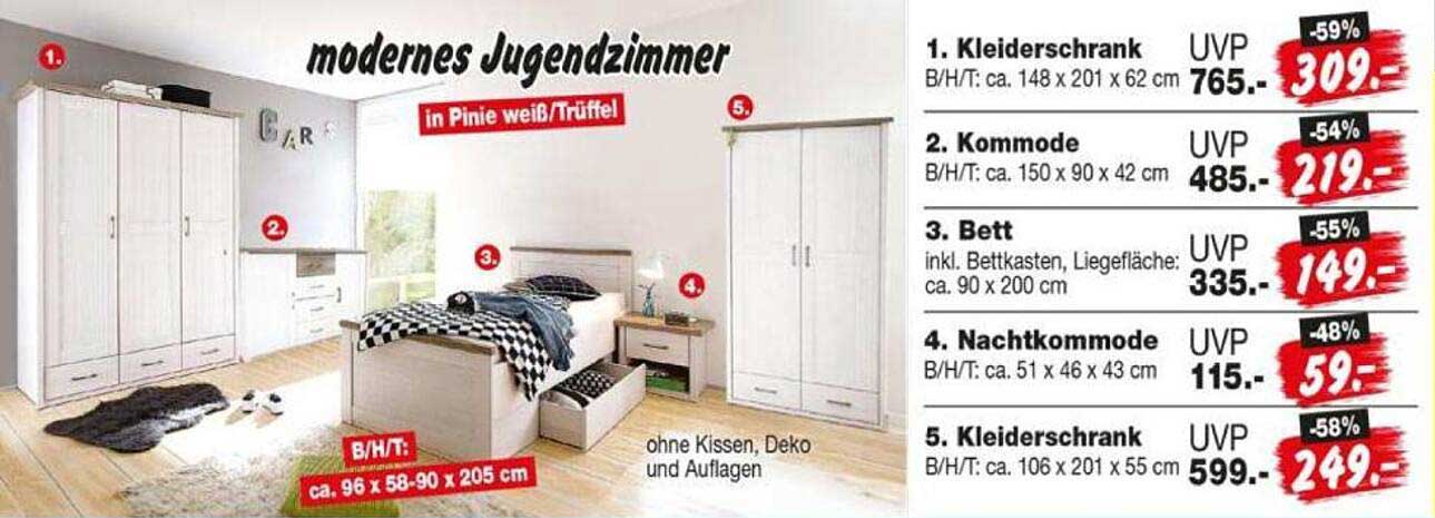 Modernes Jugendzimmer in Pinie weiß/Trüffel