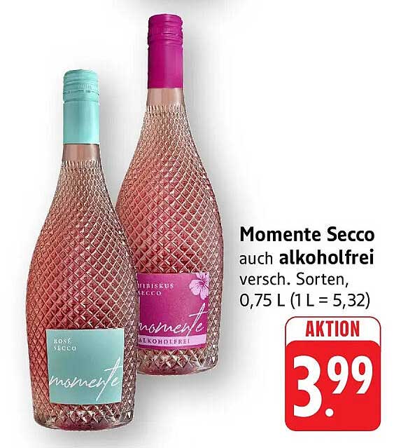 Momente Secco auch alkoholfrei versch. Sorten, 0,75 L (1 L = 5,32)