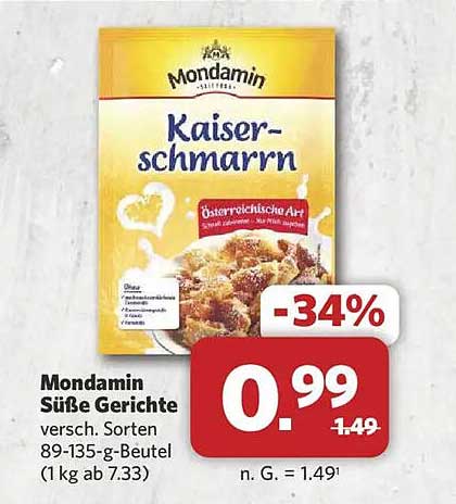 Mondamin Süße Gerichte versch. Sorten 89-135-g-Beutel (1 kg ab 7.33)