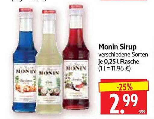 Monin Sirup verschiedene Sorten je 0,25 l Flasche (1 l = 11.96 €)