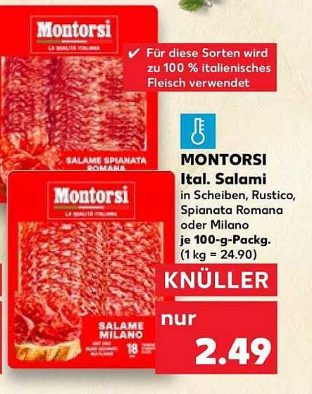 MONTORSI Ital. Salami in Scheiben, Rustico, Spianata Romana oder Milano je 100-g-Packg. (1 kg = 24.90)