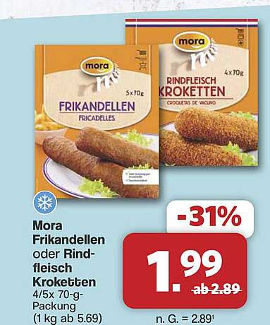 Mora Frikandellen oder Rindfleisch Kroketten 4/5x 70-g-Packung (1 kg ab 5.69)