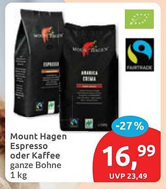 Mount Hagen Espresso oder Kaffee ganze Bohne 1 kg