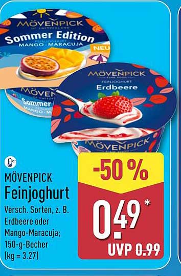 MÖVENPICK Feinjoghurt Versch. Sorten, z. B. Erdbeere oder Mango-Maracuja; 150-g-Becher (kg = 3.27)