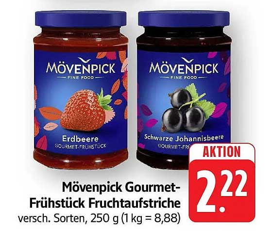 Mövenpick Gourmet-Frühstück Fruchtaufstriche versch. Sorten, 250 g (1 kg = 8,88)
