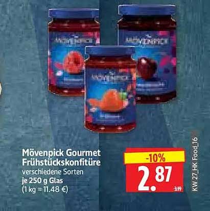 Mövenpick Gourmet Frühstückskonfitüre verschiedene Sorten je 250 g Glas (1 kg = 11,48 €)