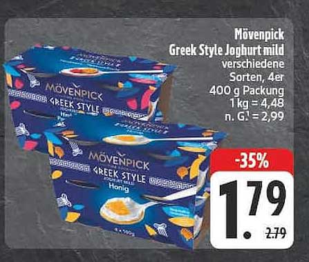 Mövenpick Greek Style Joghurt mild verschiedene Sorten, 4er 400 g Packung