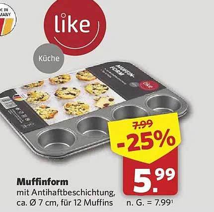 Muffinform mit Antihaftbeschichtung, ca. Ø 7 cm, für 12 Muffins