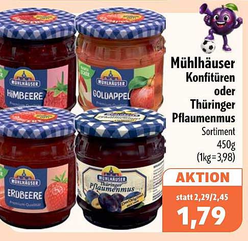 Mühlhäuser Konfitüren oder Thüringer Pflaumenmus Sortiment 450g