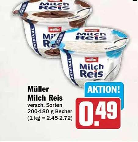 Müller Milch Reis versch. Sorten 200-180 g Becher (1 kg = 2.45-2.72)