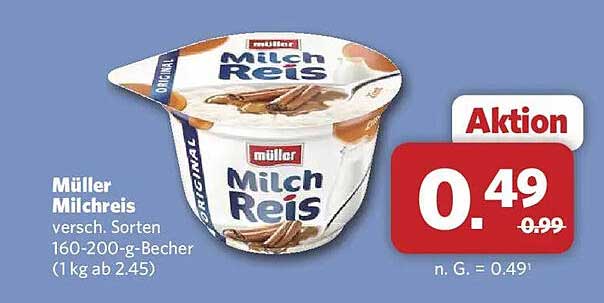 Müller Milchreis versch. Sorten 160-200-g-Becher (1 kg ab 2.45)