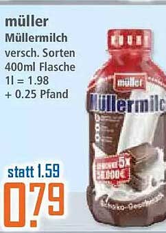 müller Müllermilch versch. Sorten 400ml Flasche 1l = 1.98 + 0.25 Pfand