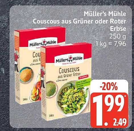 Müllers Mühle Couscous aus Grüner oder Roter Erbse 250 g 1 kg = 7,96