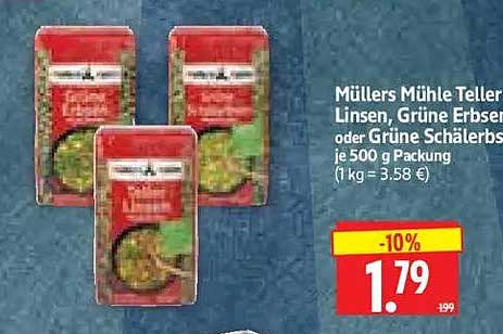 Müllers Mühle Teller Linsen, Grüne Erbsen oder Grüne Schälerbsen