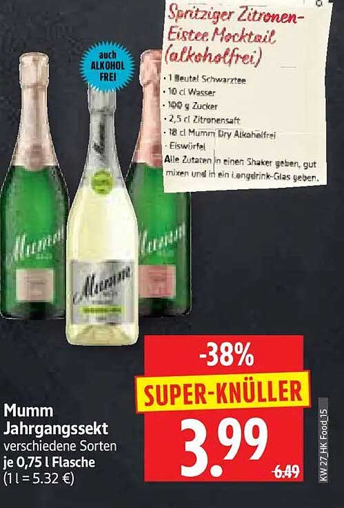 Mumm Jahrgangssekt verschiedene Sorten je 0,75 l Flasche (1 l = 5.32 €)