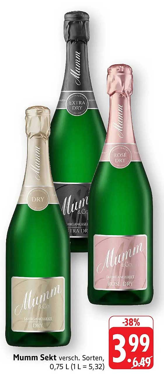 Mumm Sekt versch. Sorten, 0,75 L (1 L = 5,32)