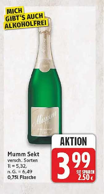 Mumm Sekt versch. Sorten 0,75l Flasche