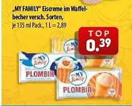 MY FAMILY Eiscreme im Waffelbecher versch. Sorten, je 135 ml Pack, 1 l = 2,89
