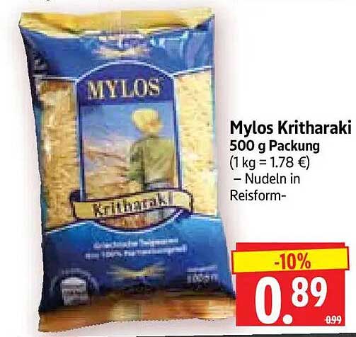 Mylos Kritharaki 500 g Packung (1 kg = 1.78 €) – Nudeln in Reisform