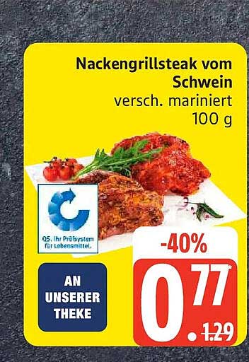 Nackengrilsteak vom Schwein versch. mariniert 100 g