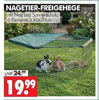 NAGETIER-FREIGEHEGE mit Netz und Sonnenschutz, 6 Elemente à 60x30cm