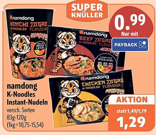 namdong K-Noodles Instant-Nudeln versch. Sorten 83g-120g (1kg=10,75-15,54)